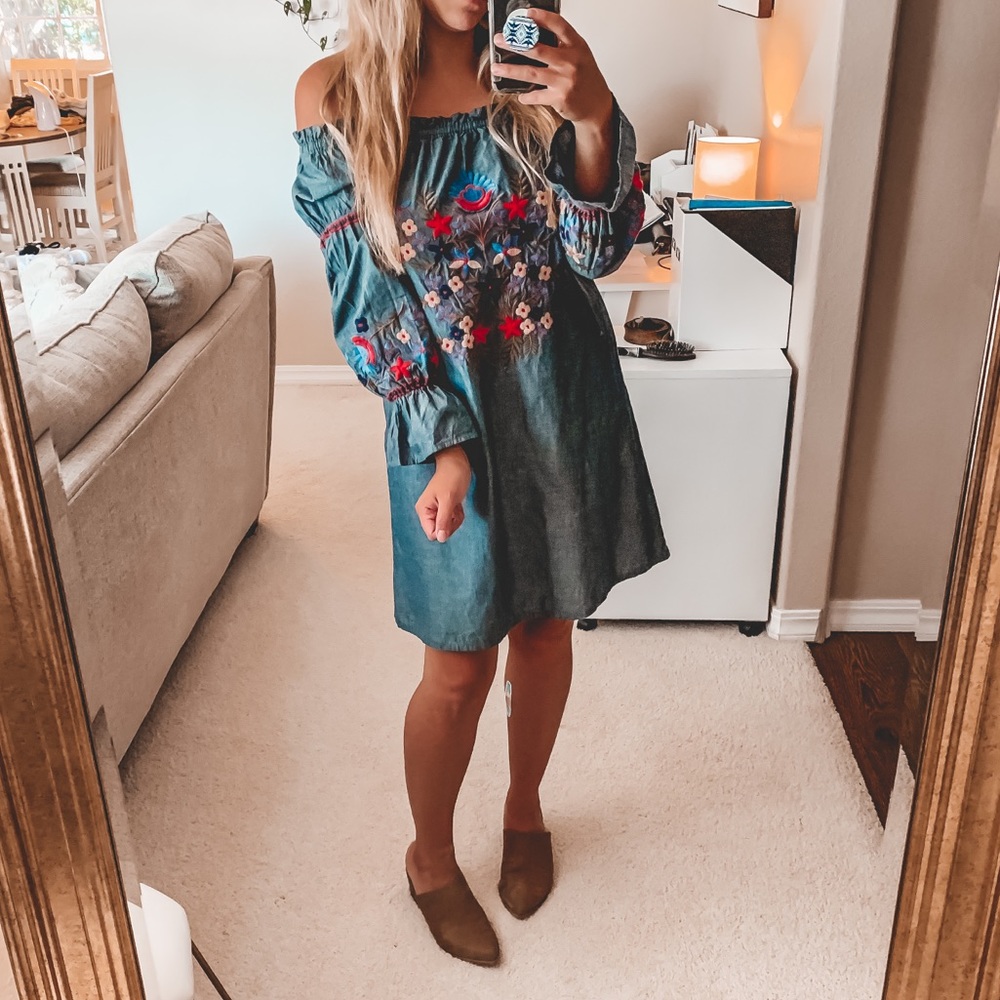 Boho jean Embroidered dress